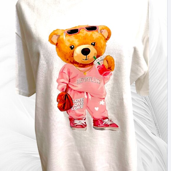 Cute Teddy Bear Graphic T-Shirt White Unisex – Streetwear Aesthetic Tee - Picture 3 of 5